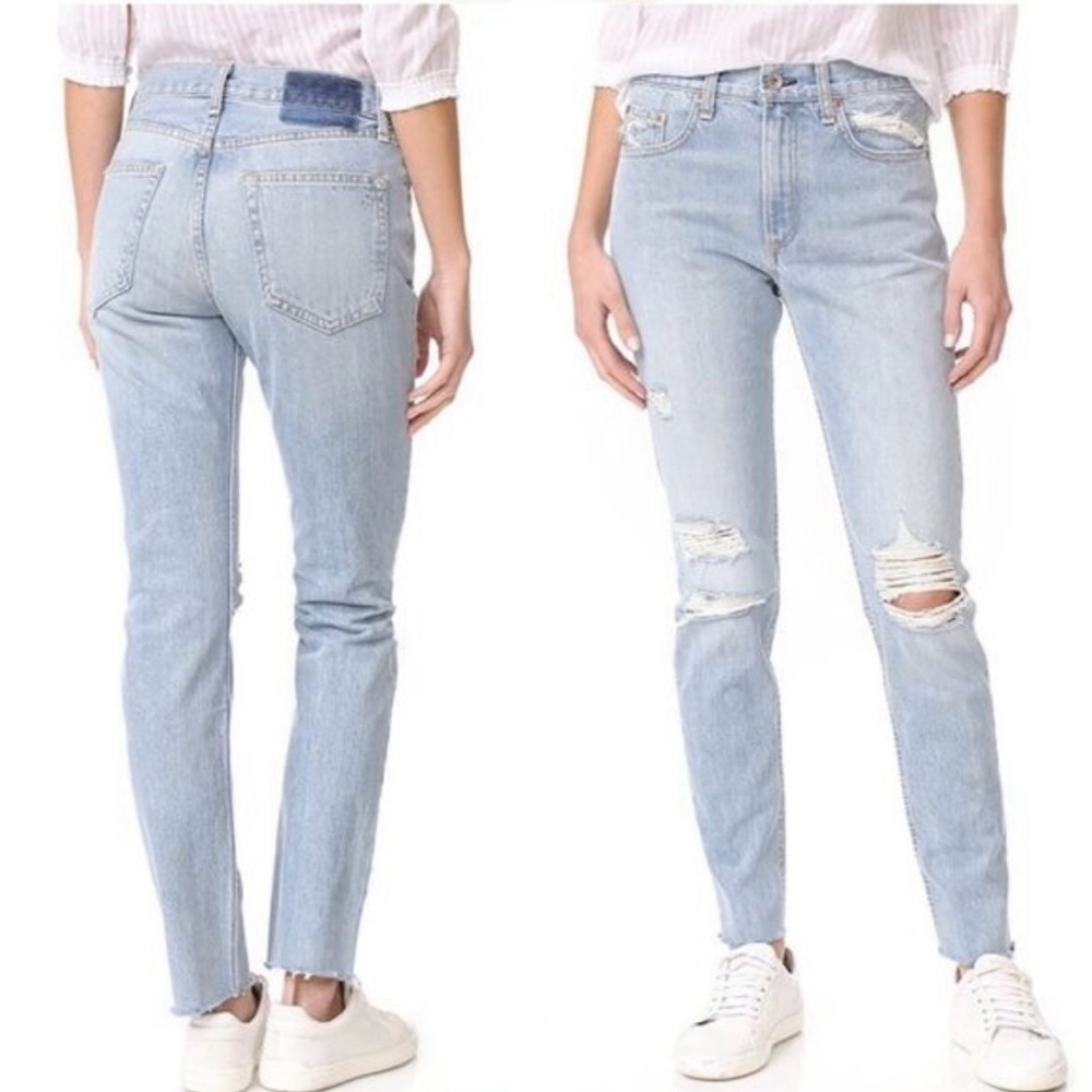Rag & Bone Marilyn Jeans Women's 26 Light Wash Distressed Raw Hem Straight Leg